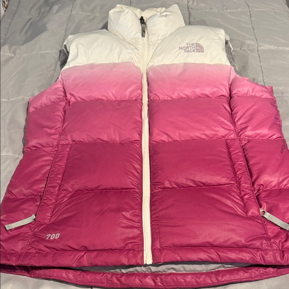 The North Face Women's Pink and White Puffer Vest